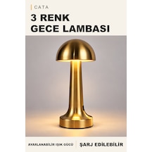 Cata Mantar 3 Renk Masa Lambası, Şarj Edilebilir, Altın Renk Metalik