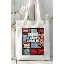 Art Hediye Grand Theft Auto Gta Oyun Baskılı Bez Çanta Omuz Çantası Kişiye Özel Model 3 Çok Renkli