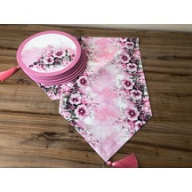 Pembe Çiçek Desenli Runner & Desenli Supla Çok Renkli
