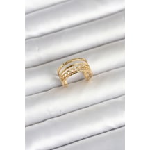 316l Çelik Gold Renk Zincirli Vintage Model Kadın Yüzük 5886 Altın