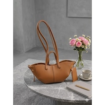 Housebags Valentina Kadın Fermuarlı + Cüzdan Charm El Ve Omuz Çantası Taba