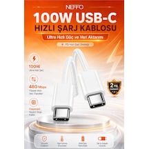 100w Destekli Usb-c To Usb-c Hızlı Şarj Ve Yüksek Hızlı Veri Aktarım Kablosu 1 Metre