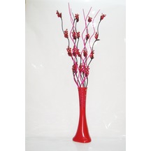 5 Kırmızı Üzüm 5 Fuşya Uzun Dallı 60 Cm Kırmızı Desenli Vazo
