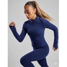 Zenvy Dri-fıt Ls Top Kadın Lacivert Tam Boy Fermuarlı Spor Ust Sweatshirt Aslan Sport Lacivert