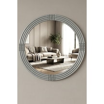 Safir Gümüş Dekoratif Ayna Yuvarlak Işlemeli Duvar Aynası 69 Cm Gümüş