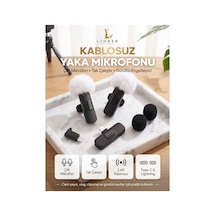 Kablosuz Beyaz Tüylü Siyah Yaka Mikrofonu Type-c Ve İos Girişli 2 Li Set Bluetooth 5.0