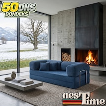 Nestime 200x100 Comfortnest Kanepe / Aktivite Koltuğu / Yatak 50 Dns Dayanıklı Orta Sert Sünger, Çıkarılabilir Kılıf, Pati Dostu Fitilli Kadife Kumaş Lacivert