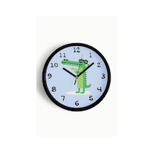 Sevimli Timsah Çocuk Odası Duvar Saati - 30cm - Önü Camlı Siyah Kasa - Sessiz Mekanizma-jh1107 Siyah