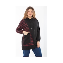 Şans Kadın Büyük Beden Siyah Ekose Garnili Kapşonlu Sweatshirt 65n37289-siyah Siyah