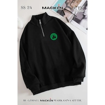 Macklin Unisex Kadın Erkek Cltic Baskılı Yarım Fermuarlı Dik Yaka Basic Sweatshirt Siyah Mck2533 Siyah