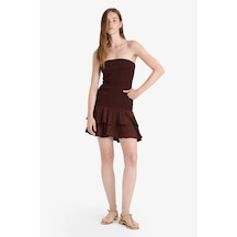 Defacto Straplez Floral Kolsuz Mini Elbise F9462ax25hsbn267 Kahve
