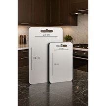 2 Li Çelik Kesme Tahtası Seti 33x22 Cm & 29x19 Cm Paslanmaz Hijyenik Mutfak Doğrama Panosu Gri