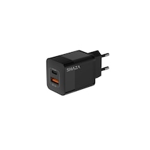 Shaza Çift Çıkışlı Usb Qc3.0& Type-c Pd Gan 20w Şarj Adaptörü Siyah