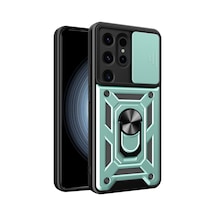 Samsung Galaxy  Uyumlu  S24 Ultra Kılıf Pars Lens Yüzüklü Silikon - Yeşil
