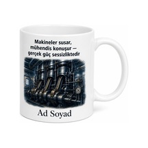 Gemi Çarkçıbaşısı Makine Mühendisi Piston Temalı Baskılı Kupa Bardak Hediye Beyaz / Çok Renkli