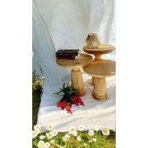 Wood Wooden Ahşap 3 Lü Set Mantar Yan Sehpa Modern Naturel Renk Fiskos Ahşap