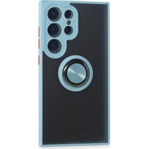 Özel Galaxy S24 Ultra Kılıf Montreal Yüzüklü Silikon Kapak - Buz Mavi Fırsat
