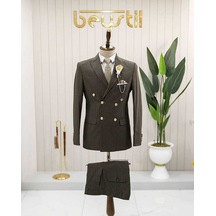 Bys Beystil Sivri Yaka Haki Çizgili Kruvaze Takım Elbise Bezayak036 - Slim Fit