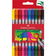 Faber-Castell Çift Taraflı Keçeli Kalem 10 Renk, Kalın ve İnce Uçlu, Canlı Renkler, Su Bazlı Mürekkep