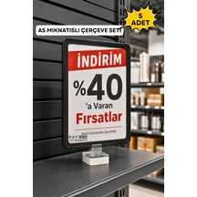 5 Adet - A5 Mıknatıs Tutuculu Fiyatlık Etiketlik Dikey Yatay Ve Bilgilendirme Çerçevesi Siyah