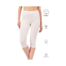 Özkan Underwear Özkan 0458 Kadın %95 Pamuklu Likralı Süprem Kumaş Esnek Rahat Yumuşak Diz Altı Kapri Tayt Beyaz