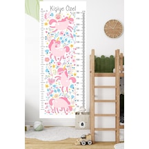 Kişiye Özel Unicorn Temalı Dekoratif Çocuk Boy Ölçer Sticker Duvar Cetveli Takip Çizelgesi Beyaz