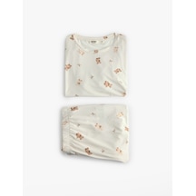 Koton Rahat Kalıp Bisiklet Yaka Kısa Kollu Baskılı Pijama Takımı Bej Desenli 7wlk40109mk