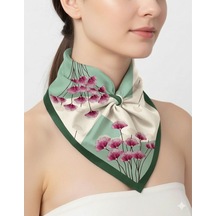 Tarzını Seç Yeşil Ginkgo Fular / Bandana / Aksesuar 48x48 Cm