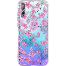 Huawei P Smart s Kamera korumalı Kapak Floral Tasarımlı Şeffaf Kılıf