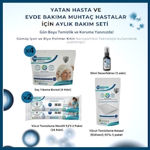 Gümüş İyonlu 1 Aylık Hasta Bakım Seti Vücut Kesesi, 2x Mendil, 4x Saç Bonesi, 50 Ml Dezenfektan