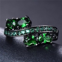 Zarif Oval Kesim Mavi Cz Taş Alyans Siyah Altın Takı Hediye Boyutu 5-11 6 Yeşil