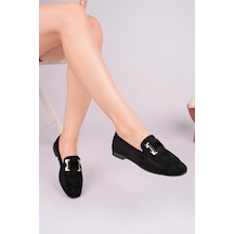 Nesilshoes Nesil Shoes Gabbel 305 Siyah Süet Siyah Taşlı Kadın Babet