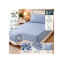 Slc Home %100 Pamuk Kumaş 100 X 200 Cm Lastikli Çarşaf 1 Adet Yastık Kılıflı Tek Kişilik 2li Set Mavi - 939641234 Mavi