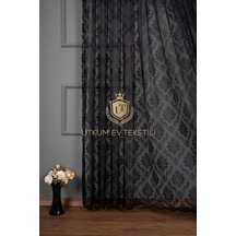 Damask Desen Siyah Örme Tül Perde 1012