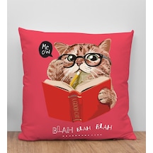 Bk Gift Kedi Tasarımlı Kırmızı Kırlent Yastık, Arkadaşa Hediye, Ev Dekorasyonu, Ev Hediyesi-5