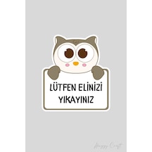 Sevimli Baykuş Sticker Ellerimizi Yıkayalım Etiketi Standart