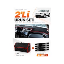 Nissan Qashqaı J11 2013-2020 Uyumlu Torpido Örtüsü + Deri Bagaj Çantası + Sticker - Siyah Kırmızı
