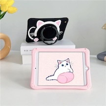 Ipad 7-8-9. Nesil 10.2 Uyumlu Kılıf Astronot Silikon Çocuklara Özel Kedili Elegance Standlı Çocuk Kılıfı Standlı Dönebilen Silikon Kauçuk Tablet Kılıfı 10.2 Pembe Kedili Kılıf