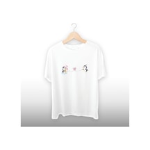 Penguen Kombin 1 Detaylı Unisex Tişört Beyaz