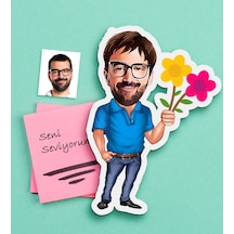 Kişiye Özel Bay Karikatürlü Ahşap Magnet-1