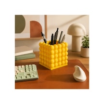 3dmarketi Baloncuk Desenli Sarı Kalemlik 9x9x10 Cm - Masa & Ofis Masası Kalemlik