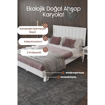 Hüma Model Dikey Başlıklı Masif Ahşap Karyola Kolay Kurulum Fırınlanmış İthal Sibirya Çamı 140x200 Yatak Uyumlu - Beyaz