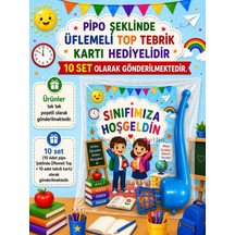 Okula Yeni Başlayan Öğrencilere Sınıfımıza Hoşgeldin Yazılı 10 Adet Hediye Seti Sene Başı Hatırası Pipo Şeklinde Üflemeli Top Tebrik Kartı Hediyeli