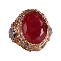 Erkekler İçin Yapay Taş Yüzük - Sultan Yüzük - El Yapımı 925 Ayar Gümüş Yüzük - Kırmızı Paraiba Yüzük Gümüş