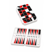 Mini Boy Geometrik Desenli Seyahat Tavlası Kapalı 13 X 22 Cm Açık 25,5 X 22 Cm Kırmızı Siyah