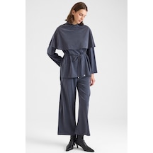 Olcay Şal Aksesuarlı Premium Kumaş Tunik Pantolon Füme 9470-tk