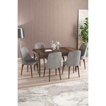 Rovena Armin Barok Desen 80x132 Mdf Açılabilir Mutfak Masası Takımı 6 Adet Sandalye Gri 3305