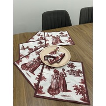 Toile De Jouy Paris Amerikan Servis 6 Lı Set 30x30 Cm %100 Pamuk Dijital Baskılı Klasik Fransız Tarzı Masa Dekoru - Zt720 Kırmızı