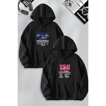 Macklin Sevgili Çift Kombin Hızlı Ve Öfkeli Bullet & Suki Ön Baskılı Kapüşonlu Sweatshirt 2li Set Takım Siyah Mck1288 Siyah