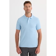 Tudors Erkek Slim Fit Dar Kesim Premium Seri %100 Pamuk Yumuşak Dokulu Merserize Mavi Polo Yaka Tişört -50919
